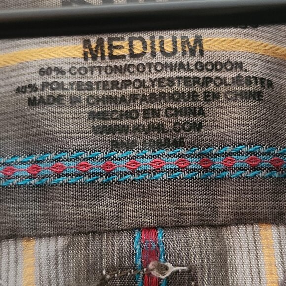 Kuhl Shirt Mens Medium Gray Blue Yellow Striped Short Sleeve Button Up Outdoor - Picture 7 of 13